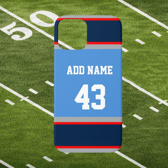 Blaue und blaue Sportstreifen Case-Mate iPhone Hülle (Navy Blue Red and Sky Blue Sport Stripes Phone Case. Personalize it With Your Favorite Player's Name)