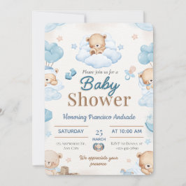 Blaue und braune Aquarell-Baby-Shower-Einladung Einladung