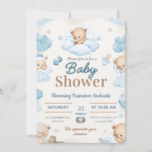 Blaue und braune Aquarell-Baby-Shower-Einladung Einladung
