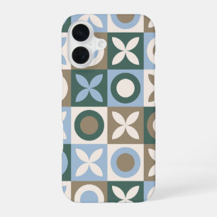 Blaue und braune geometrische Fliesenmosaikmuster iPhone 16 Hülle