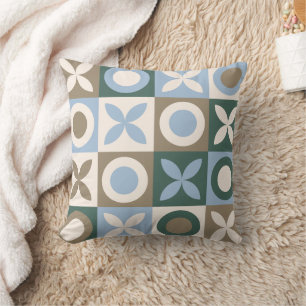 Blaue und braune geometrische Fliesenmosaikmuster Kissen