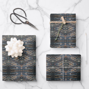 Blaue und braune Holzbalken Foto Perspektive Muste Geschenkpapier Set