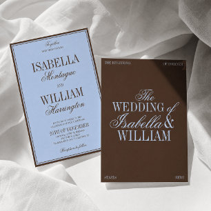 Blaue und braune luxuriöse Hochzeitseinladung im S Einladung