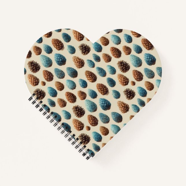 Blaue und braune Pinecone Wintermuster Notizbuch (Vorderseite)