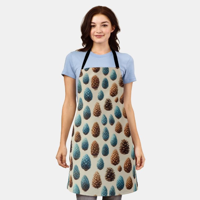 Blaue und braune Pinecone Wintermuster Schürze (Getragen)