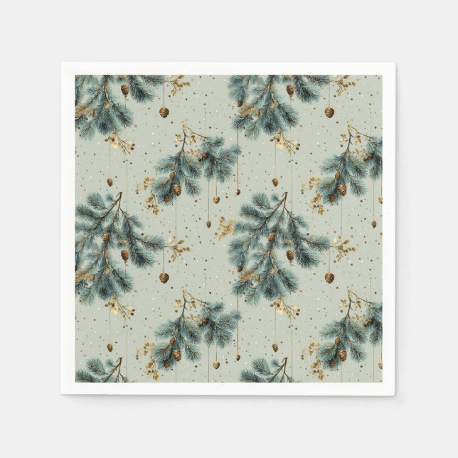 Blaue und braune Pinecone Wintermuster Serviette (Vorderseite)