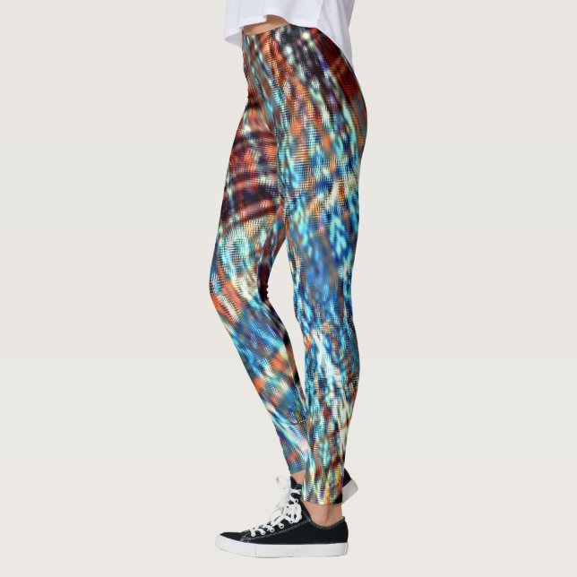 Blaue und braune Schlaganfälle rustikal in seidig  Leggings (Links)