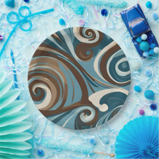 Blaue und braune Wirbel Pappteller