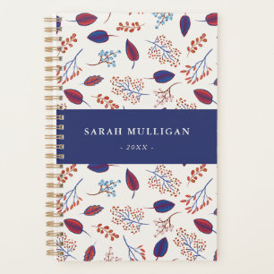Blaue und Burgund-Natur-Blätter Muster Planer