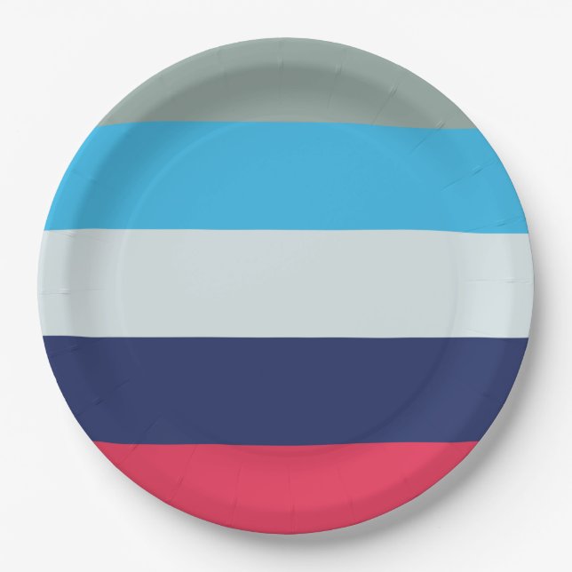 Blaue und Burgunder Streifen Pappteller (Vorderseite)