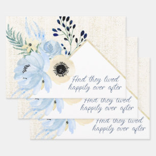 Blaue und cremefarbene Aquarell-Blumen Rahmen Geschenkpapier Set