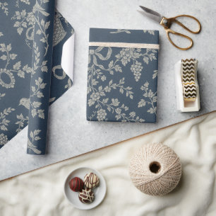 Blaue und cremefarbene Bänder French Toile Geschenkpapier