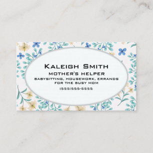 Blaue und cremefarbene Blumen auf weißem Mother's  Telefonnummerkarte