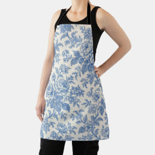 Blaue und cremefarbene Blumen-Toile de Jouy Schürze