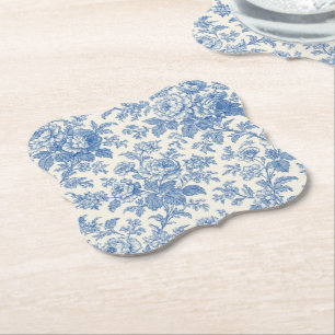 Blaue und cremefarbene Blumen-Toile de Jouy Untersetzer