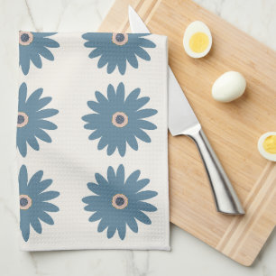 Blaue und cremefarbene Daisy Geschirrtuch