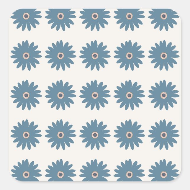 Blaue und cremefarbene Daisy Quadratischer Aufkleber (Vorderseite)