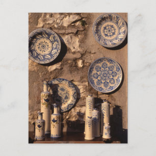 Blaue und cremefarbene Keramik Umbrien Poster Postkarte