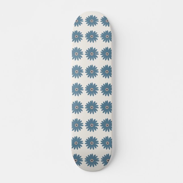 Blaue und cremefarbene Margerite Skateboard (Vorne)