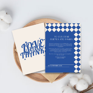 Blaue und cremefarbene Retro-Bold-Liebe- und Danke