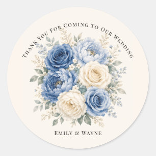 Blaue und cremefarbene Rosen Hochzeit Runder Aufkleber
