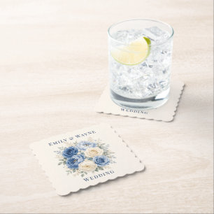 Blaue und cremefarbene Rosen Hochzeit Untersetzer