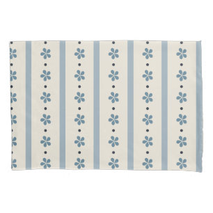 Blaue und cremefarbene Streifen und Blumen Kissenbezug