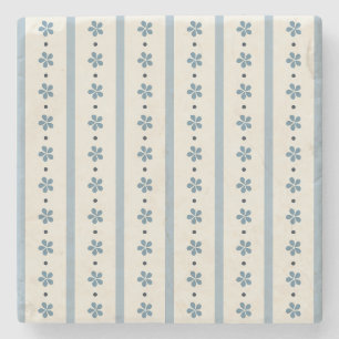 Blaue und cremefarbene Streifen und Blumen Steinuntersetzer