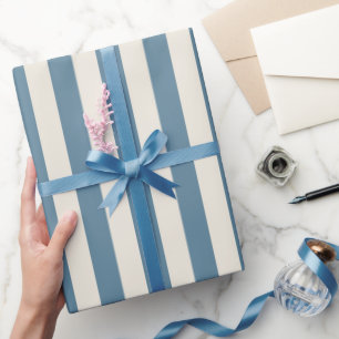 Blaue und cremefarbene vertikale Streifen Geschenkpapier