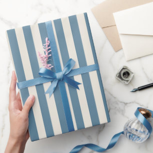 Blaue und cremefarbene vertikale Streifen Geschenkpapier