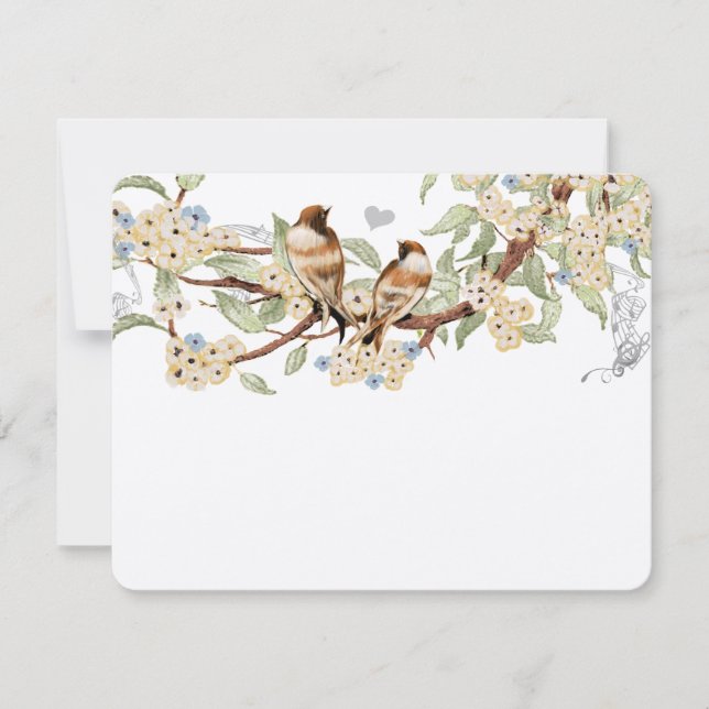 Blaue und Elfenbein Vintage Liebesvögel Hochzeitsr RSVP Karte (Vorderseite)