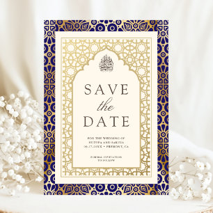 Blaue und elfenbeinfarbene islamische muslimische save the date