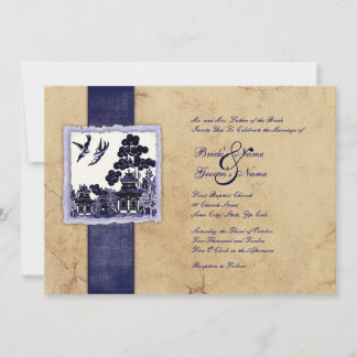 Blaue und Elfenbeinliebensvögel Hochzeit Einladung