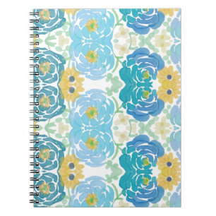Blaue und gelbe Aquarell-Blumen Notizblock