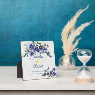 Blaue und gelbe Aquarell-Blumenhochzeit Fotoplatte