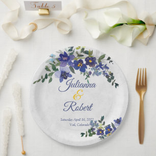 Blaue und gelbe Aquarell-Blumenhochzeit  Pappteller