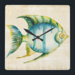Blaue und gelbe Aquarium-Fische Quadratische Wanduhr<br><div class="desc">Blauer und gelber Aquarium-Fisch-Künstler: Chariklia Zarris</div>