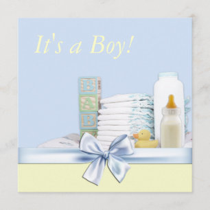 Blaue und gelbe Babyparty für einen Jungen Einladung