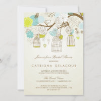 BLAUE UND GELBE BIRDCAGES BRIDAL SHOWER EINLADUNG