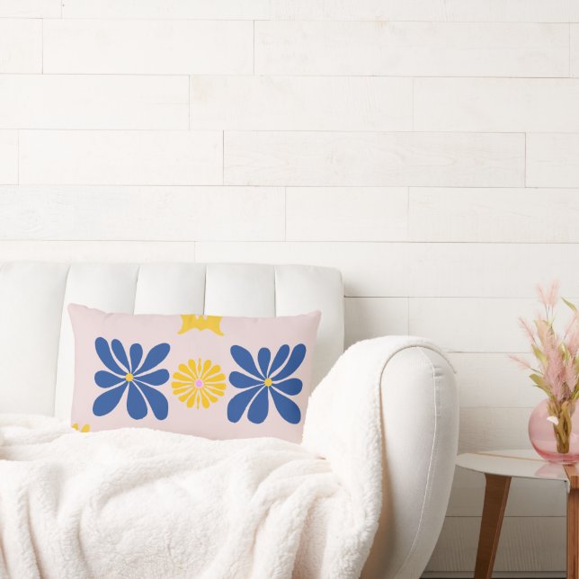 BLAUE UND GELBE BLUME ABSTRAKT MODERNES KUNSTDESIG LENDENKISSEN (Liege)