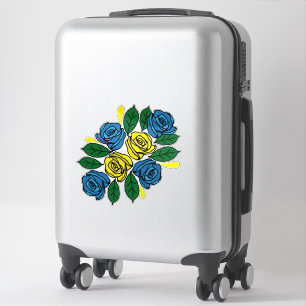 Blaue und gelbe Blumen - Folklorekunst auf einem N Aufkleber