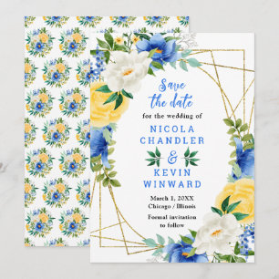 Blaue und gelbe Blumen Hochzeit Save The Date