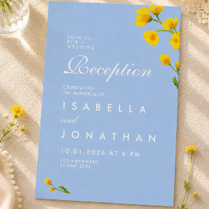 Blaue und gelbe Blumen Hochzeitsempfangskarte Begleitkarte