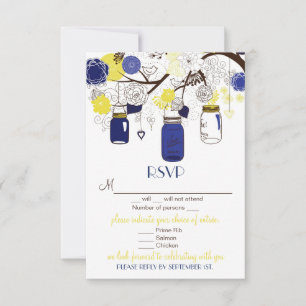 Blaue und gelbe Blumen-Mason-Gläser RSVP-Hochzeits RSVP Karte