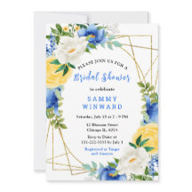 Blaue und gelbe Blumen mit Laub Hochzeitsdusche