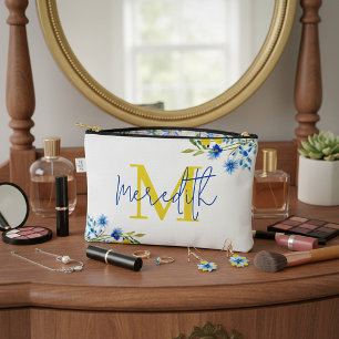 Blaue und gelbe Blumen personalisiert Zubehörtasche
