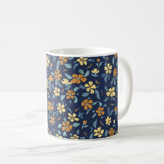 Blaue und gelbe Blumen-Tasse Kaffeetasse (VorderseiteRechts)