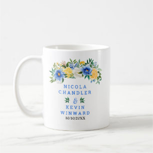 Blaue und gelbe Blumenhochzeit Kaffeetasse