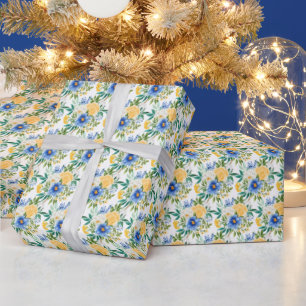Blaue und gelbe Blumenmuster Geschenkpapier