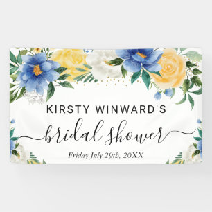 Blaue und gelbe Boho-Blumen Brautparty-Willkommen Banner